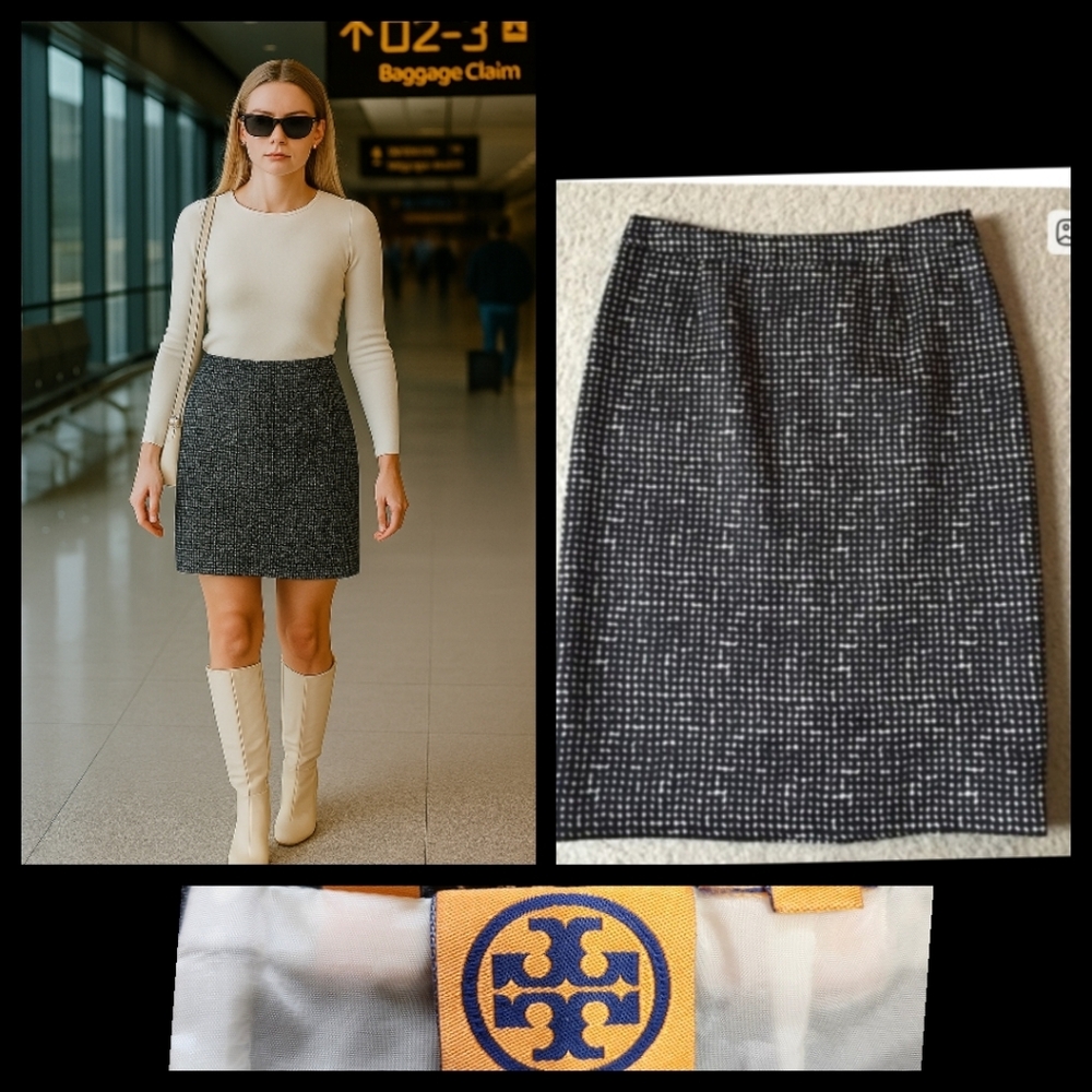 Tory Burch Black And White Lined pencil skirt Size 4